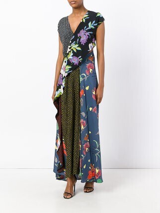 DIANE von FURSTENBERG ミックスプリント マキシワンピース