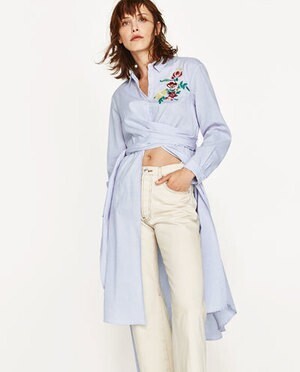 ZARA 刺繍入りオックスフォードチュニック