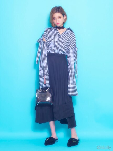 lilLilly ドロップショルダーリボンシャツ