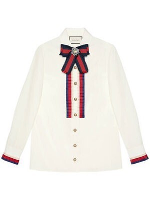 GUCCI リボン装飾 ポプリンシャツ
