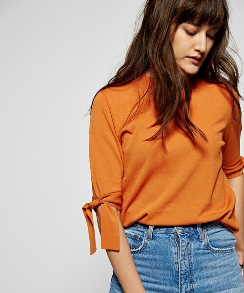 AZUL by moussy 袖リボン5分袖ニットPO