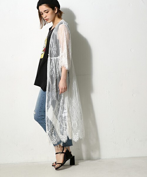 AZUL by moussy レースロングカーデⅡ