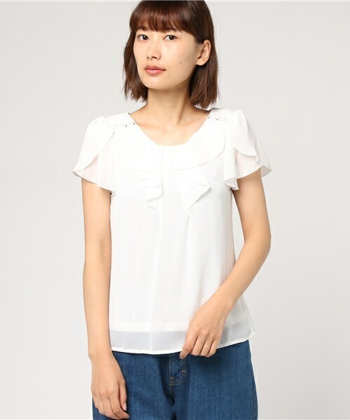 MISCH MASCH ラッフルビジュー付きブラウス