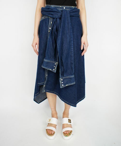 AULA AILA DAMAGE DENIM SHIRT SKIRT
