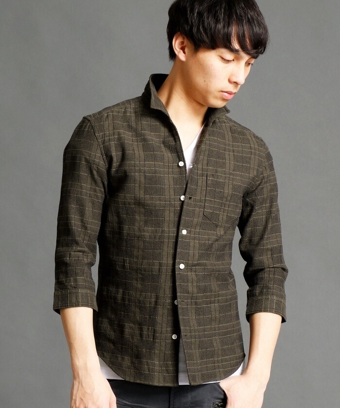 HIDEAWAYS NICOLE チェック柄7分袖シャツ