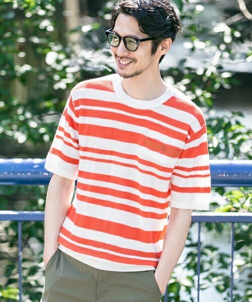 URBAN RESEARCH Sonny Label 麻混マルチボーダー半袖ニット