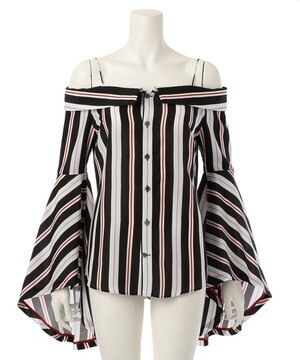 G.V.G.V. STRIPE OFF SHOULDER BLOUSE