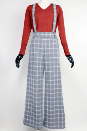 trois 【T63-3737】trois/チェック柄サスペンダー付ワイドパンツ
