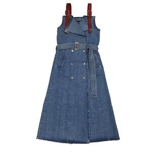 M.Y.O.B NYC FRONT SNAP DENIM ONE-PIECE (w/LEATHER BELT) -BLUE DENIM-