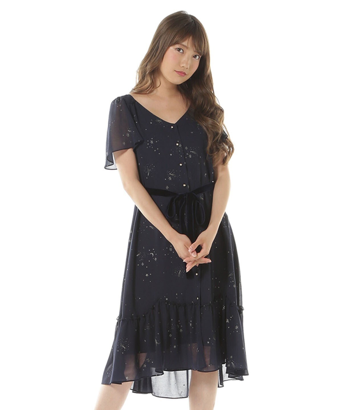 WILLSELECTION コスミックグリッターシフォン前ボタンワンピース