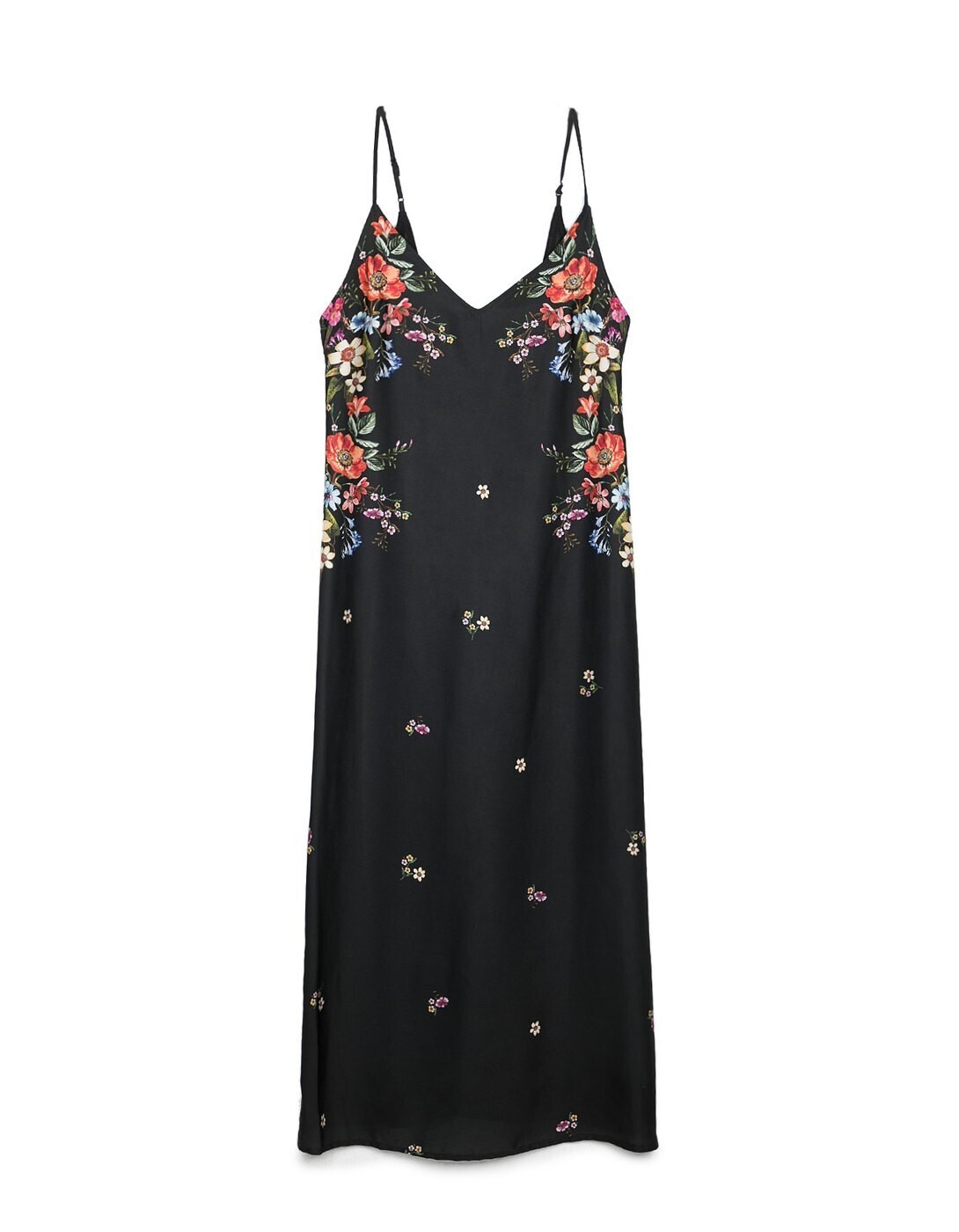Stradivarius Long floral print dress with thin straps