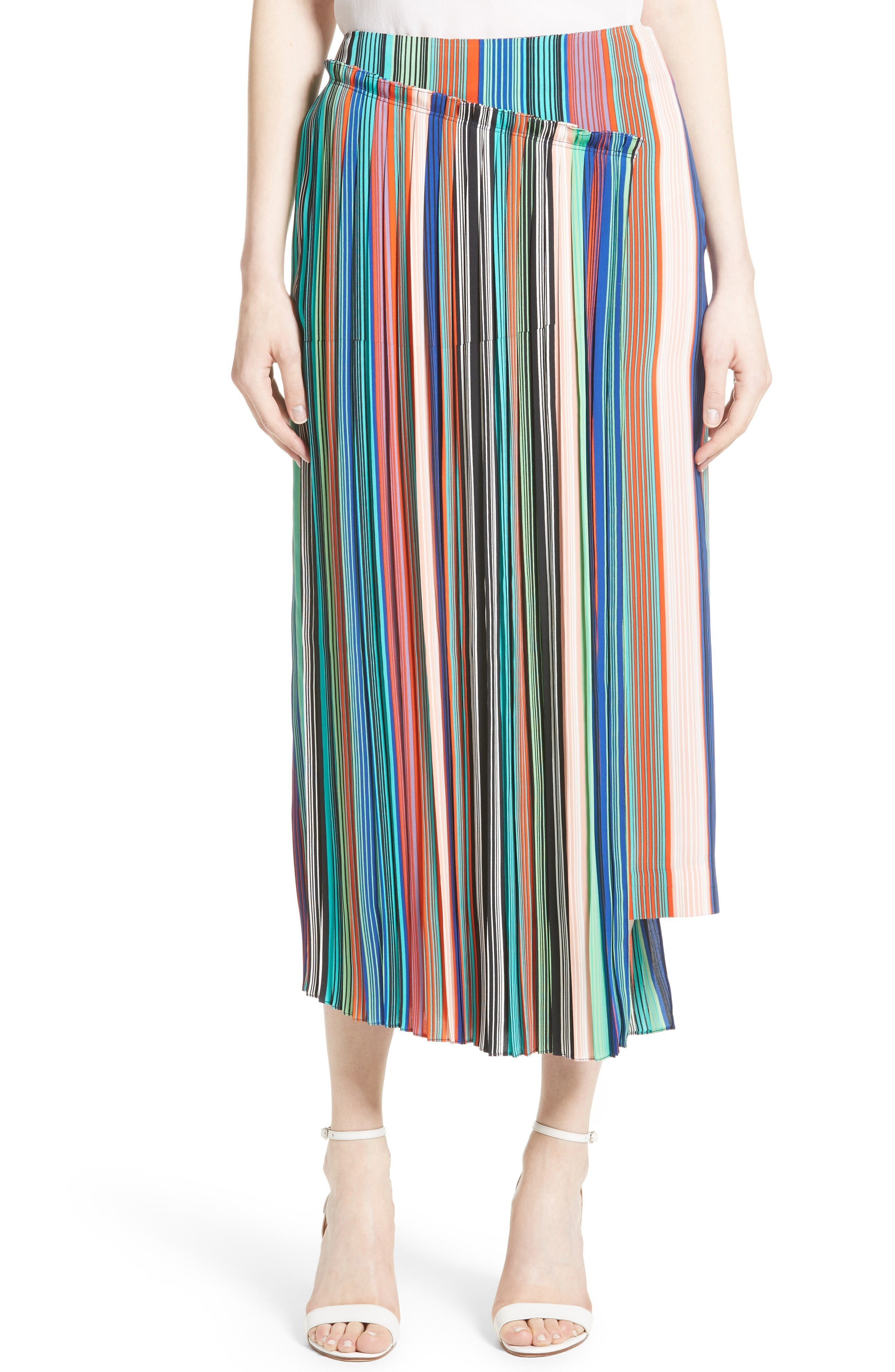 DIANE von FURSTENBERG Stripe Asymmetrical Overlay Midi Skirt