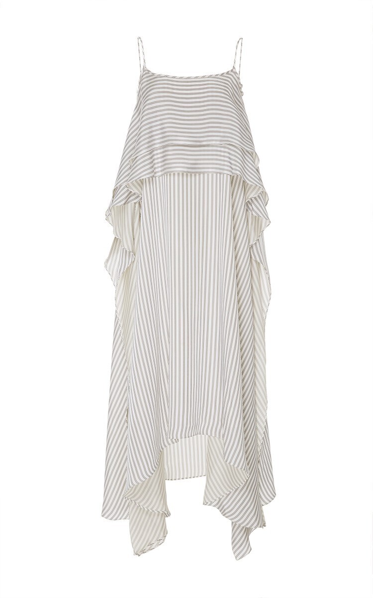 ADEAM Striped Tiered Flounce Dress