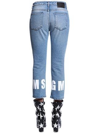 MSGM HIGH RISE クロップド ロゴ ヘム デニム ジーンズ