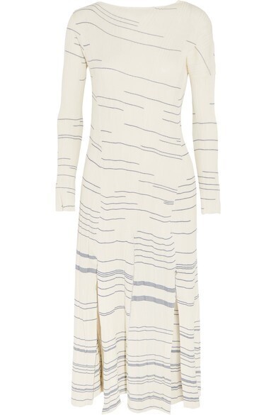 LOEWE Asymmetric striped ribbed cotton dress