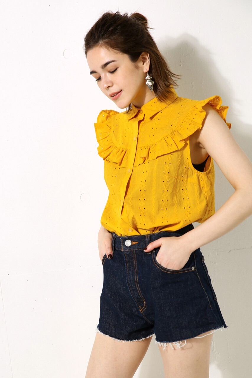 AZUL by moussy ノースリーブフリルシャツ