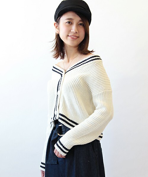 FREDY&GLOSTER 片畦Vネックショートカーディガン