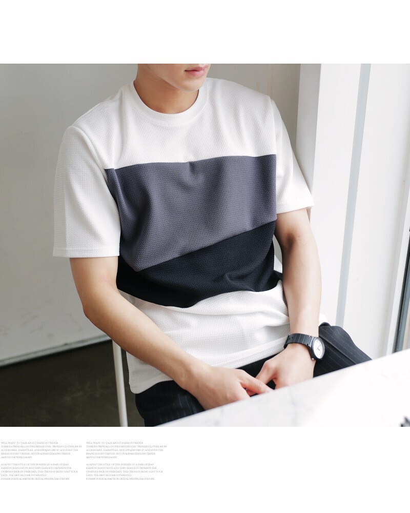 DHOLIC カラーブロックエンボスTシャツ