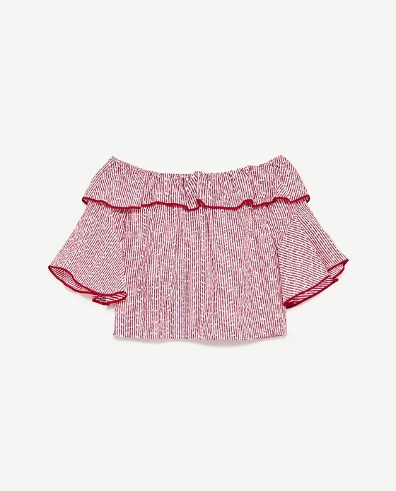 ZARA 刺繍入りストライプ地トップス