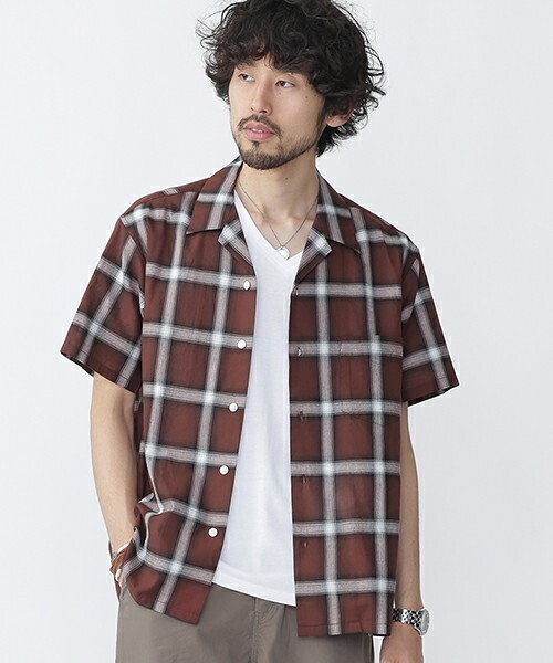 nano・universe 開襟オンブレーチェックシャツ S/S