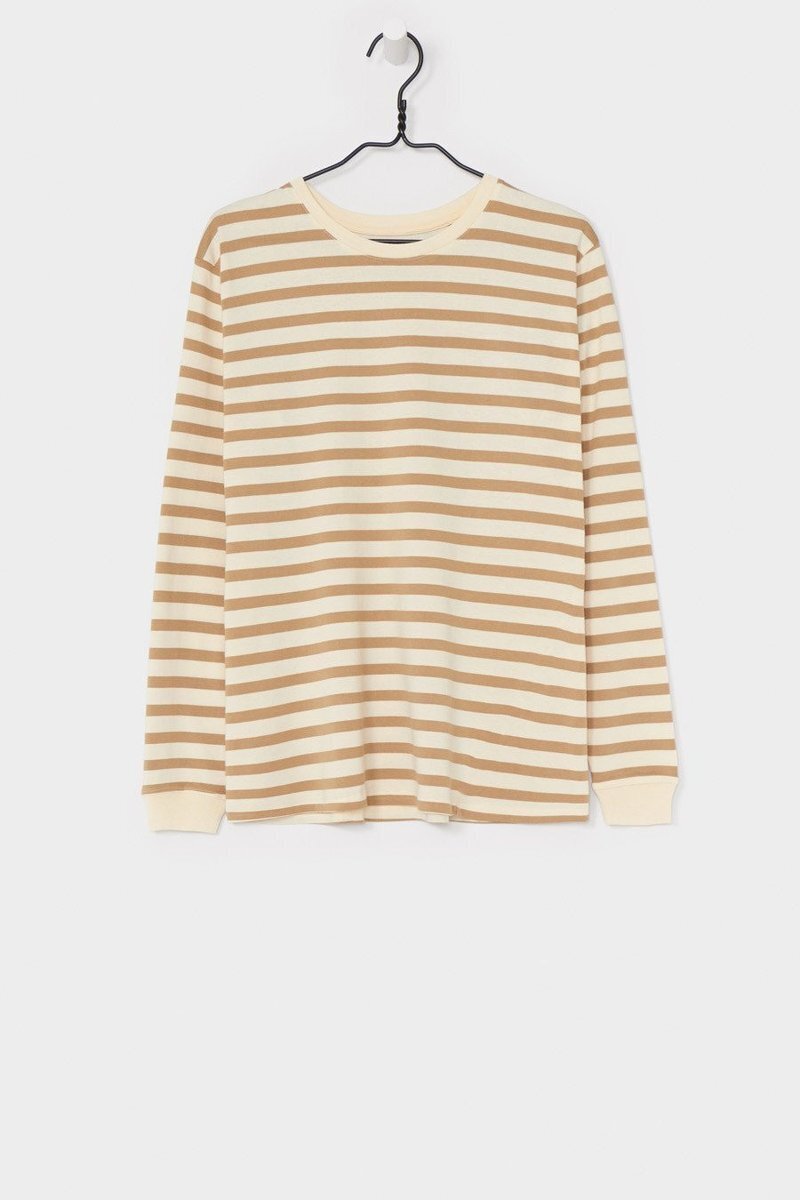 kowtow BUILDING BLOCK BOYFRIEND TOP, TAN NATURAL STRIPE