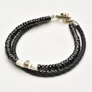 M&R 13001 ブラックスピネルダイヤカット&コード(BK)二連ブレスレット