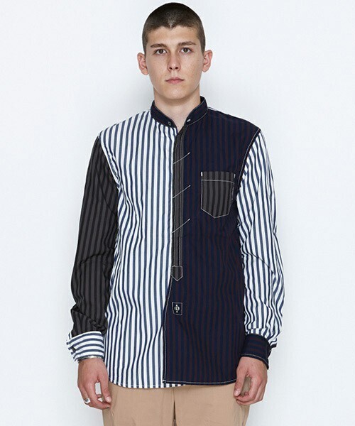 NUMBER (N)INE BAND COLLAR FLY FRONT SHIRTS_STRIPE