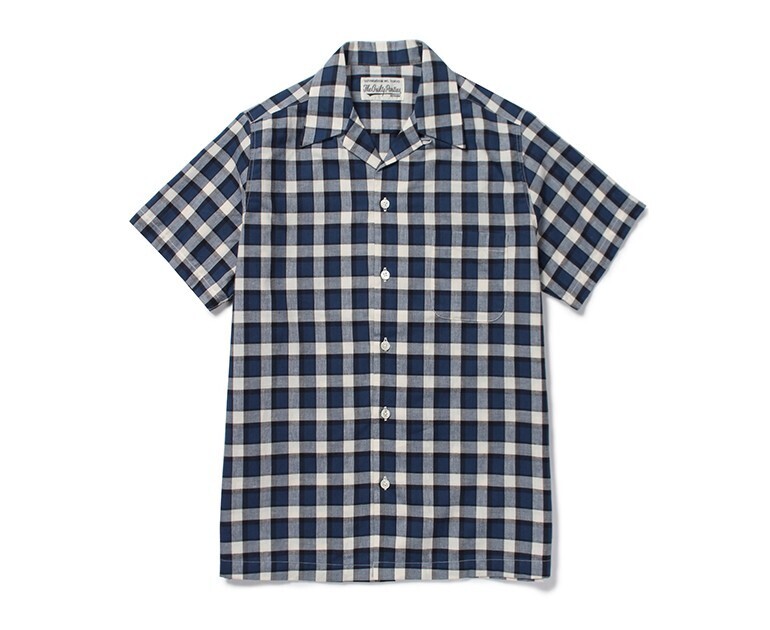 WACKO MARIA TONE ON TONE CHECK OPEN COLLAR SHIRT