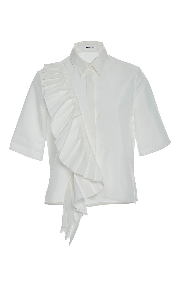 ADEAM Pleated Ruffle Button Up Top