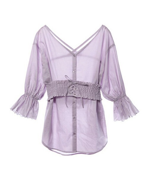 w closet シャーリングベルト付きVネックブラウス