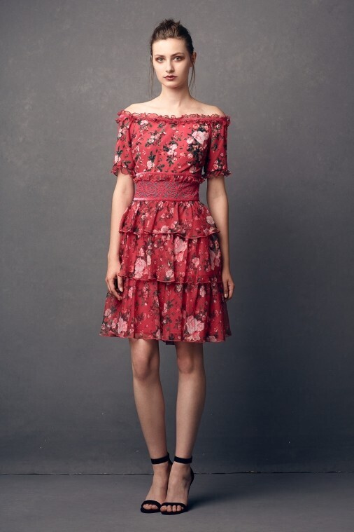 TADASHI SHOJI 花柄 オフショルダー ミディアムドレス