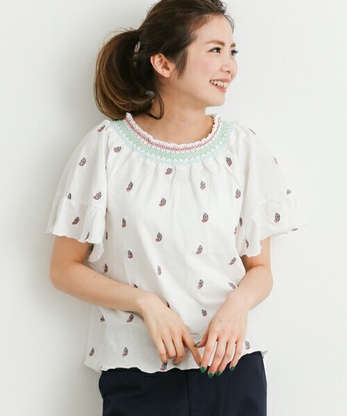 URBAN RESEARCH Sonny Label ペイズリー刺繍ギャザーブラウス