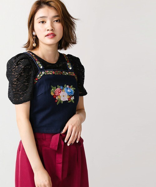 WEGO レトロ刺繍デニムビスチェ