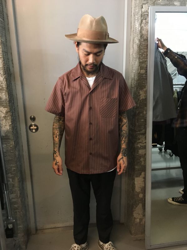 WACKO MARIA PINSTRIPE OPEN COLLAR SHIRT