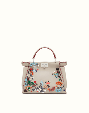 FENDI フラワー付きグレーナッパ ハンドバッグ