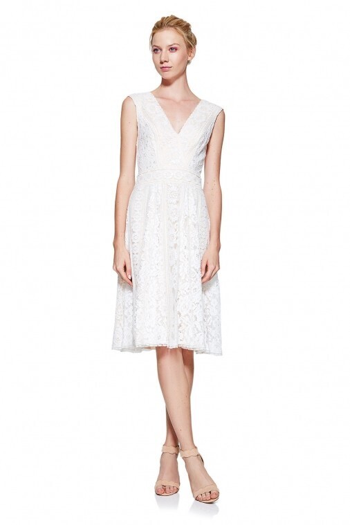 TADASHI SHOJI Vネック レースフレア ミディアムドレス