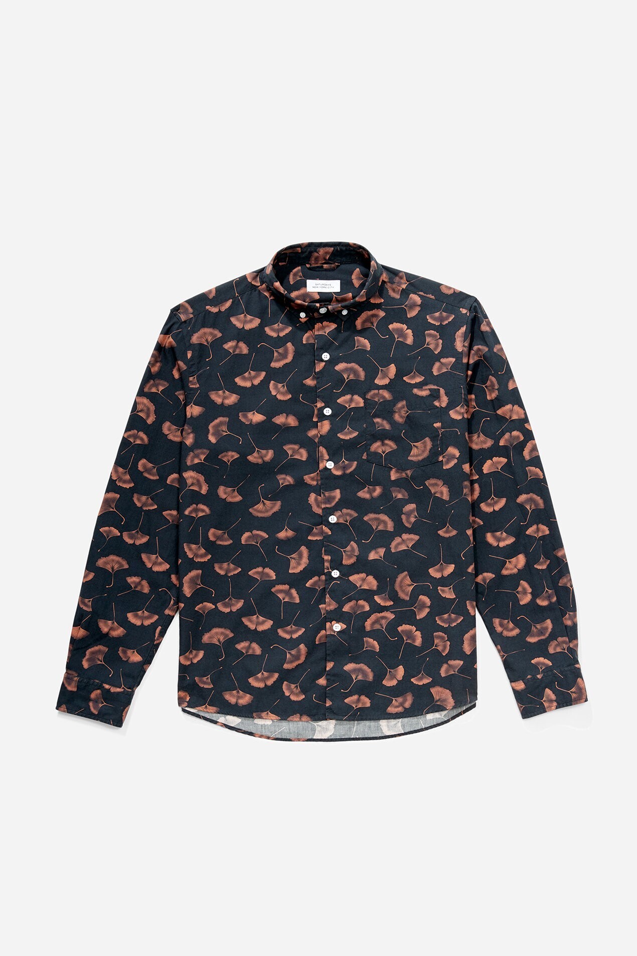 SATURDAYS NEW YORK CITY Crosby Button Down Ginkgo Shirt Ginkgo Print Midnight