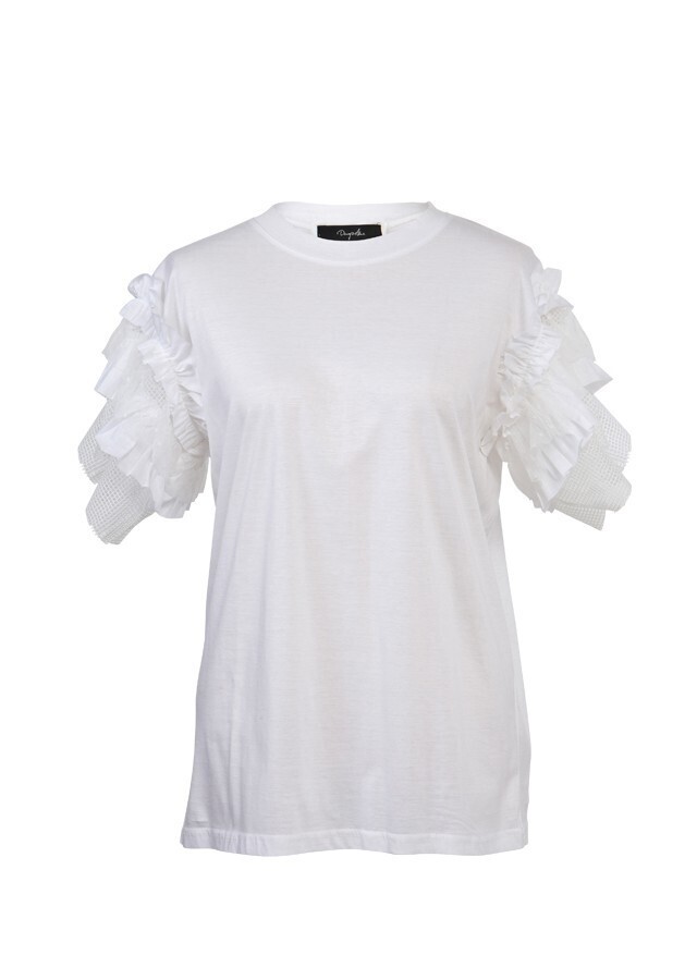 Danny&Anne Mix-fabric ruffle top