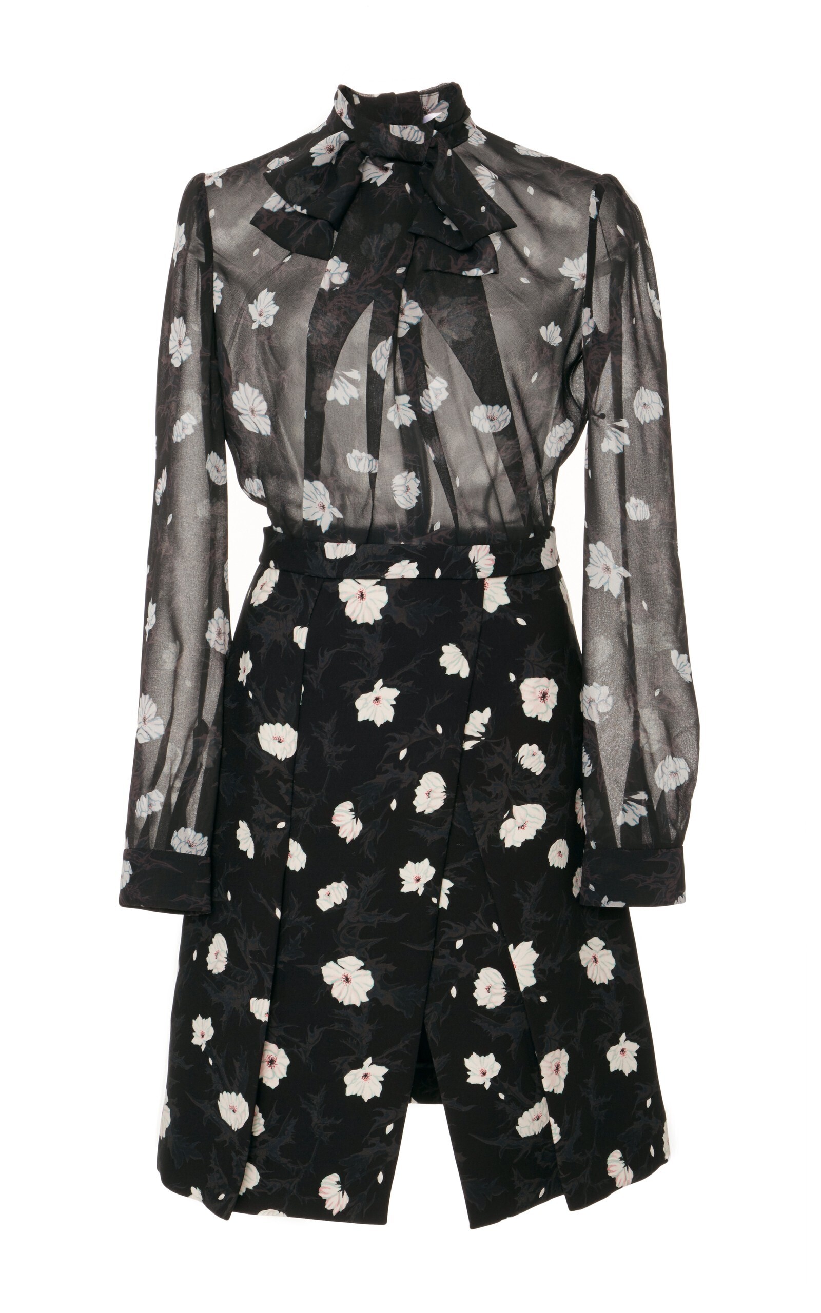 CARVEN Floral Tie Neck Mini Dress