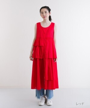 merlot アシメティアードフリルノースリーブワンピース