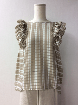 trois 【T171-81010】trois/袖フリルチェックノンスリーブ