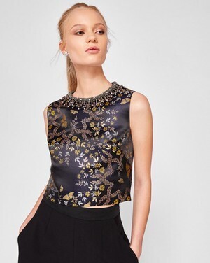 Ted Baker London Kyoto Gardens jacquard embellished crop top