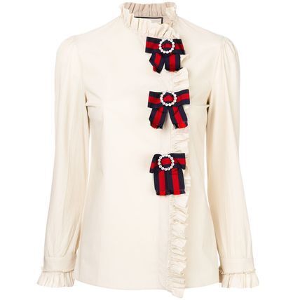 GUCCI silk shirt ウェブリボン装飾 ラッフルシャツ