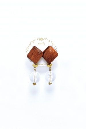 GOLDY 2170312 A ウッドパーツフォールド アクリルイヤリング ブラウン×クリア