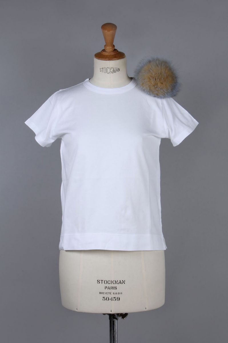 Tu es mon TRESOR Shoulder ride fur pompon T-shirt