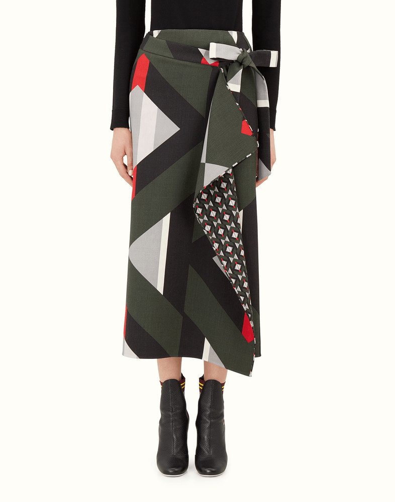 FENDI ダブルサイドウール ラップアラウンドスカート
