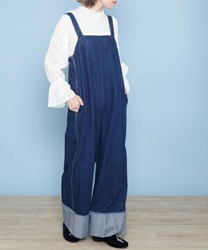 POU DOU DOU 裾折り返しデニムサロペット
