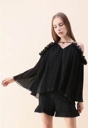Chicwish Time for Goofing Off Pleated Cold-shoulder Top