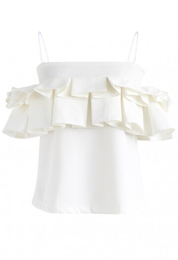 Chicwish Pleasant to Dance Ruffle Cold-shoulder Top