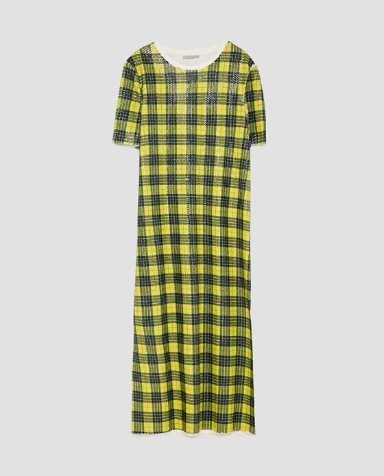 ZARA チェック柄スパンコール付きワンピース